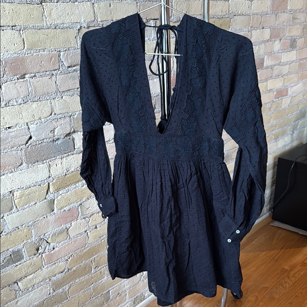 Free People Black Long Sleeve Lace Dress NWT
